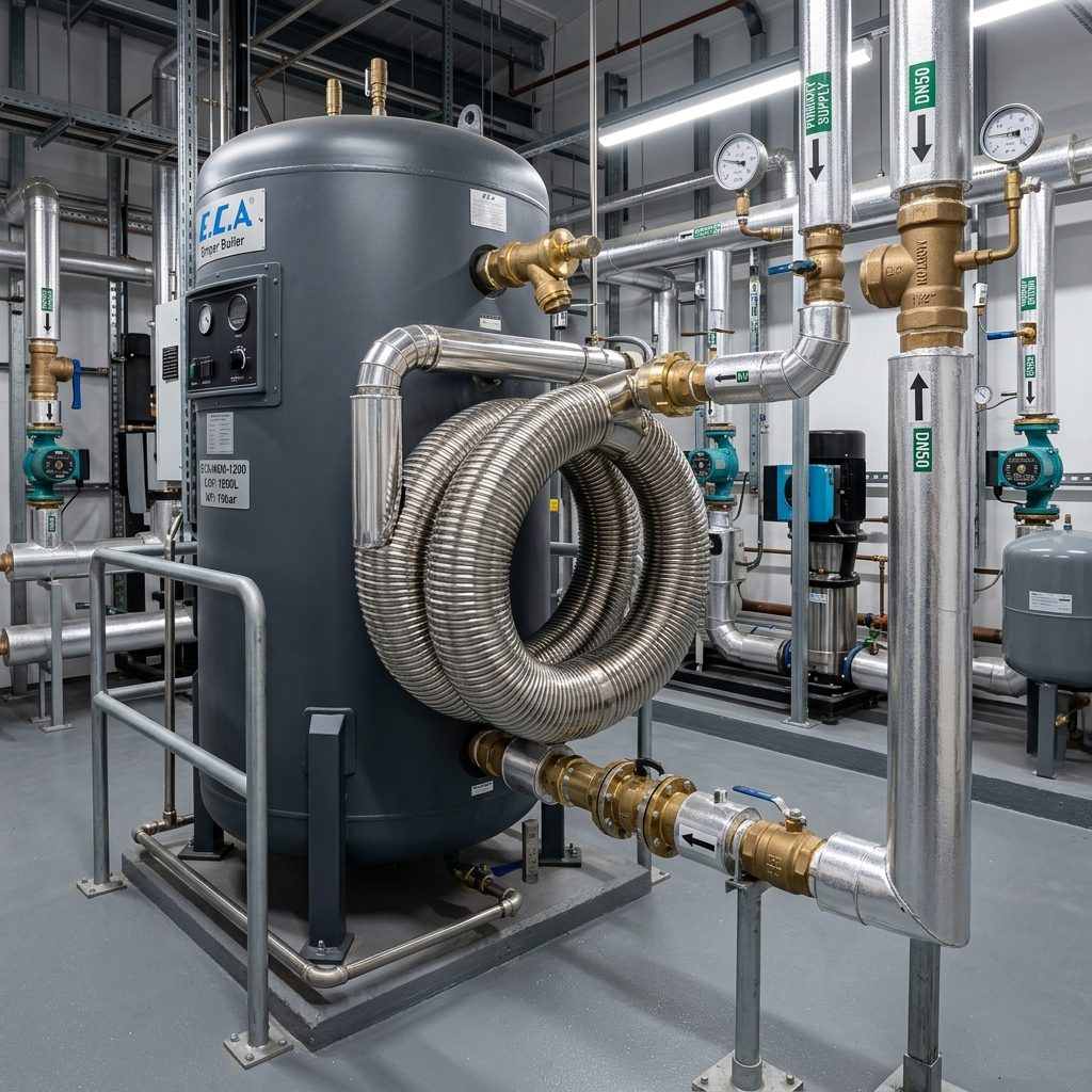 E.C.A Boylerlerde Isı Pompası ve Güneş Enerjisi Uyumlu Geniş Yüzeyli 316L Serpantin